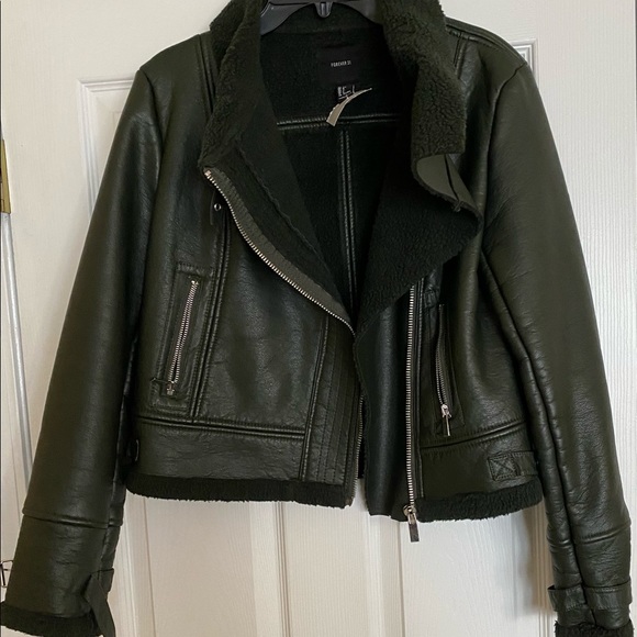 Forever 21 Green Faux Leather Biker Jacket - Picture 8 of 8